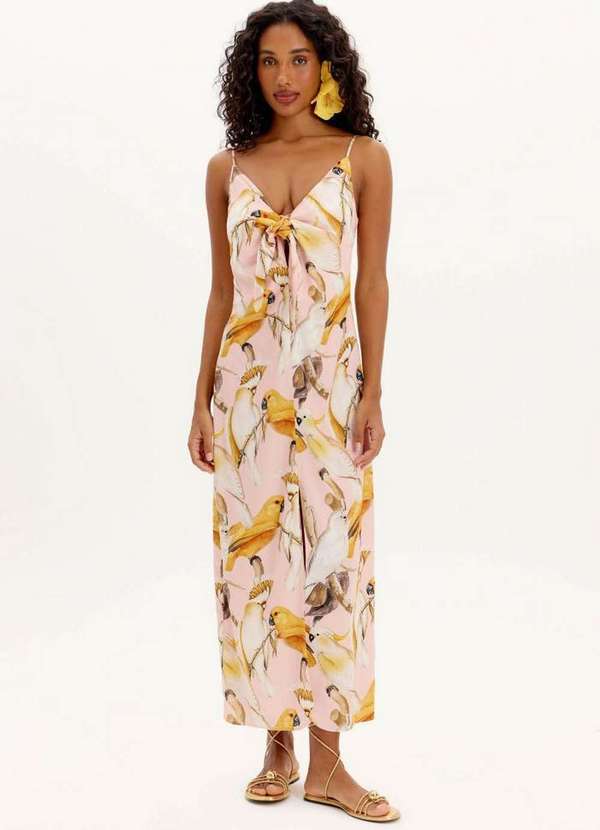 Lança Perfume - Vestido Super Midi Estampado com Fenda e Amarração Frontal A2022