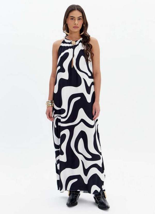 Lança Perfume - Vestido Super Midi Estampado Descolado com Metal A2506