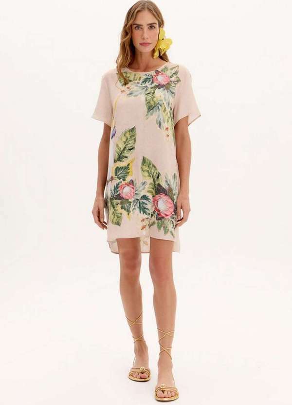 Lança Perfume - Vestido T-Dress de Mangas Curtas com Estampa Floral A2103