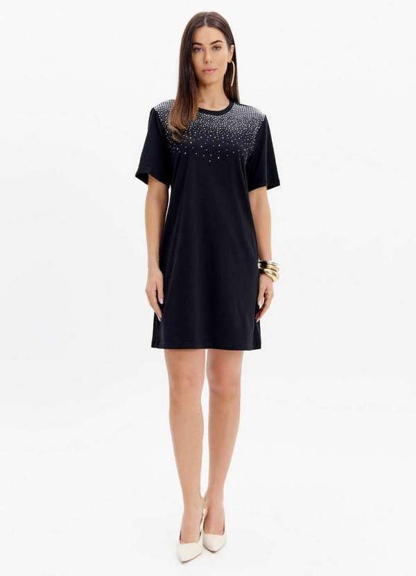 Lança Perfume - Vestido T-Dress Manga Curta com Aplicações A0003