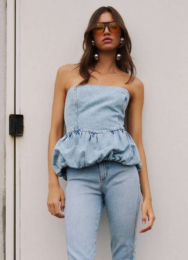 My Favorite - Blusa Jeans Balonê sem Alças A0004