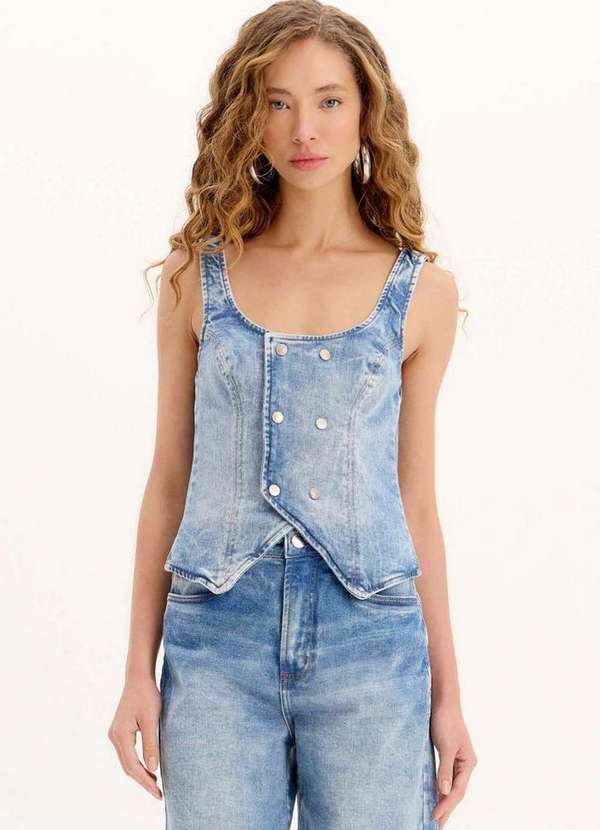 My Favorite - Blusa Jeans com Alças Transpassada com Botões A0004