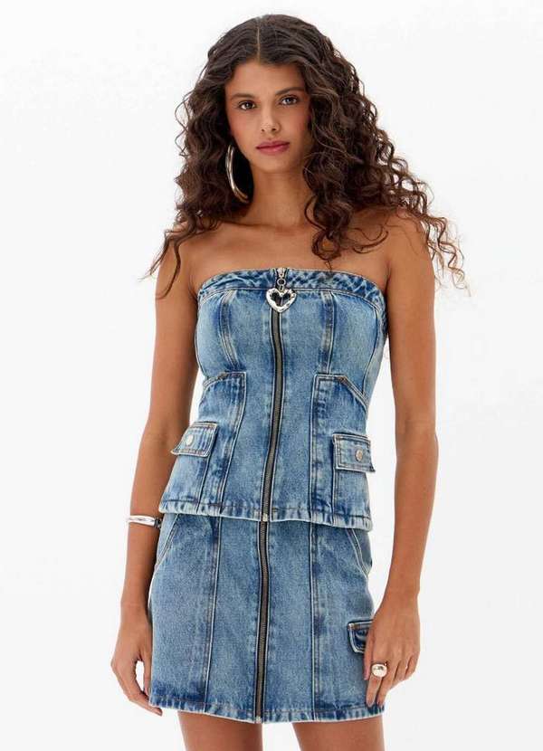 My Favorite - Blusa Jeans sem Alça com Bolsos A0004