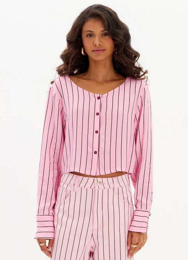 My Favorite - Blusa Manga Longa com Botões Listras A2997