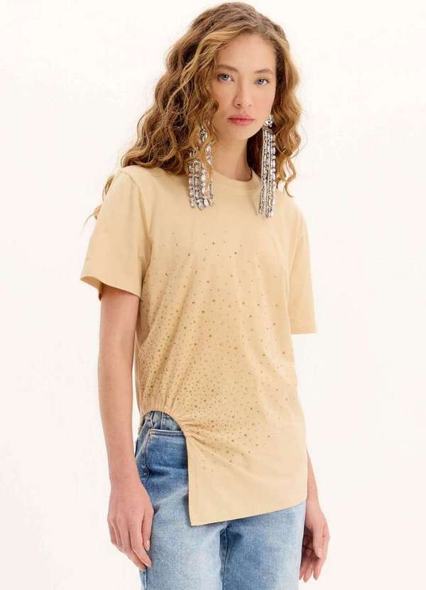 My Favorite - T-Shirt Alongada Manga Curta com Aplicações A1963