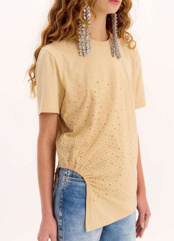 My Favorite - T-Shirt Alongada Manga Curta com Aplicações A1963 2