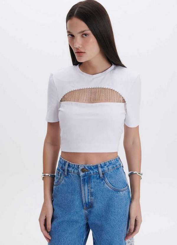 My Favorite - T-Shirt Baby Look com Ombreiras Strass A0002