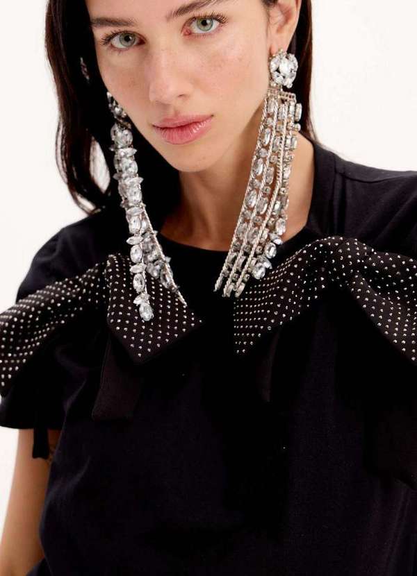 My Favorite - T-Shirt Manga Curta com Laços Brilhos A0003 2