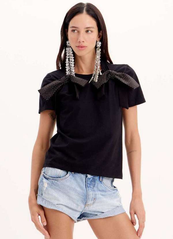 My Favorite - T-Shirt Manga Curta com Laços Brilhos A0003 3