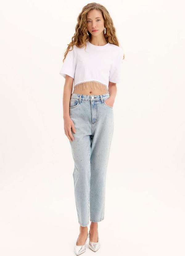 My Favorite - Calça Jeans Mom Cintura Alta com Brilhos A0004