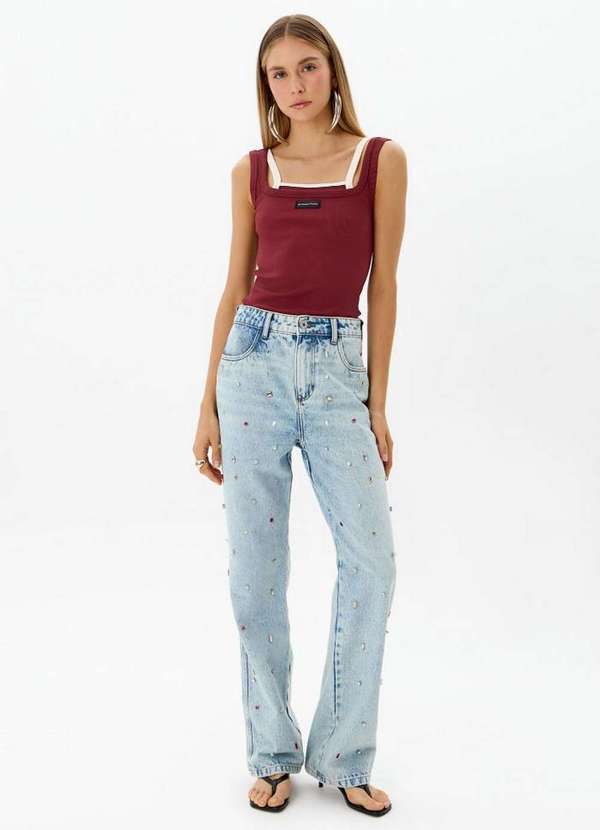 My Favorite - Calça Jeans Reta Cintura Alta Aplicações A0004 1