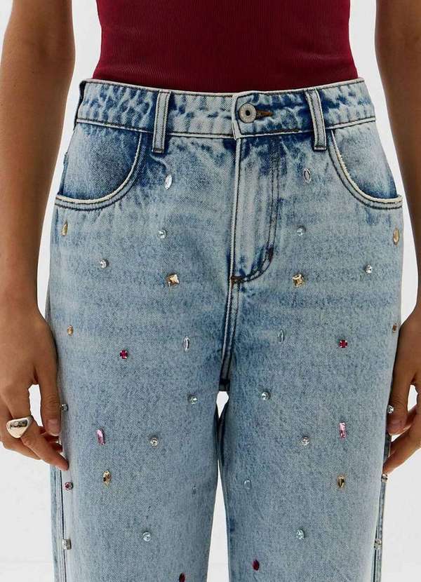 My Favorite - Calça Jeans Reta Cintura Alta Aplicações A0004 2