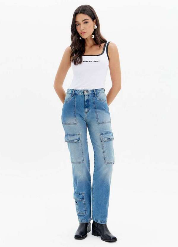 My Favorite - Calça Jeans Reta com Bolso Cargo A0004
