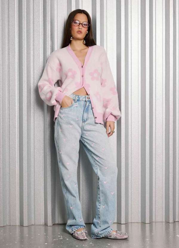 My Favorite - Calça Jeans Reta com Corações A0004