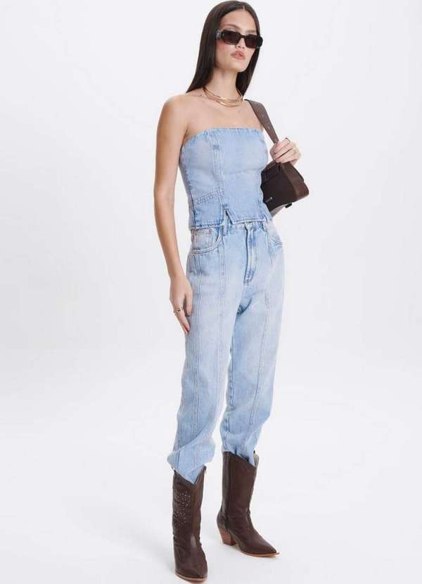 My Favorite - Calça Reta Jeans Costuras Aparentes A0004