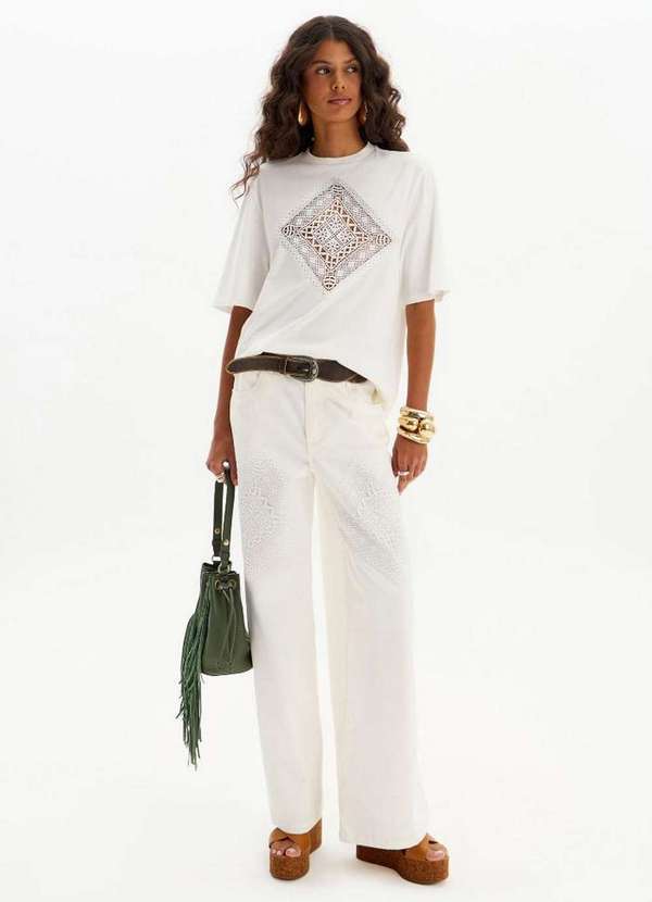 My Favorite - Calça Sarja Wide Leg com Aplicação A0001
