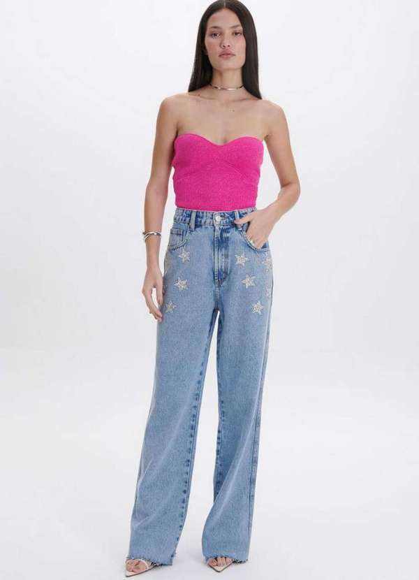 My Favorite - Calça Wide Leg Jeans com Estrelas A0004 1