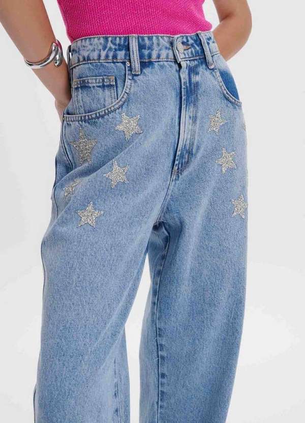 My Favorite - Calça Wide Leg Jeans com Estrelas A0004 3