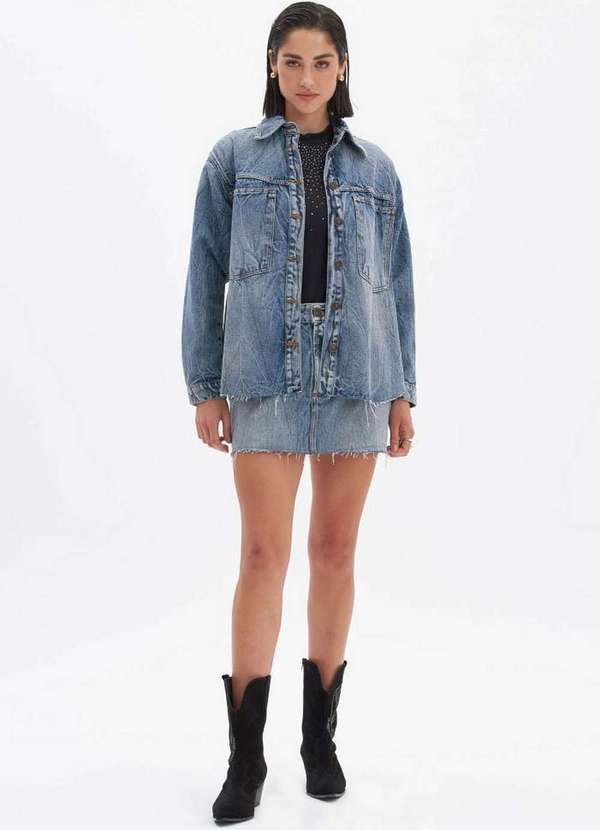 My Favorite - Camisa Alongada Jeans com Bolso A0004