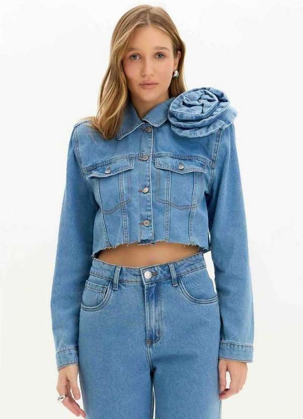 My Favorite - Jaqueta Cropped Jeans Flor A0004