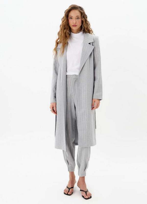 My Favorite - Trench Coat Alongado Risca de Giz com Faixa A2733