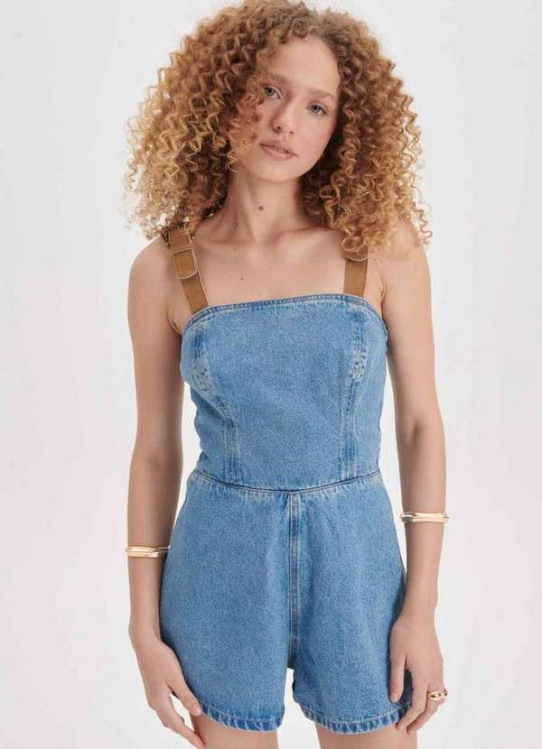 My Favorite - Macacão Curto Jeans Alça de Camurça A0004 4