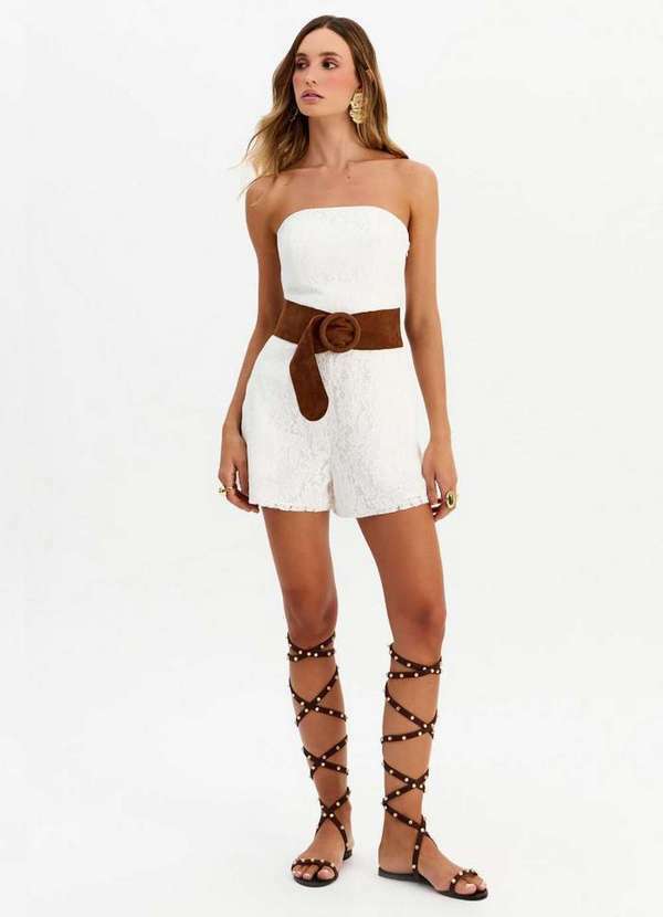 My Favorite - Macacão Curto sem Alça com Cinto Renda A0001