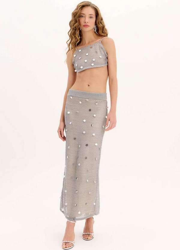 My Favorite - Saia Midi Cintura Alta com Aplicação Tricot A0060