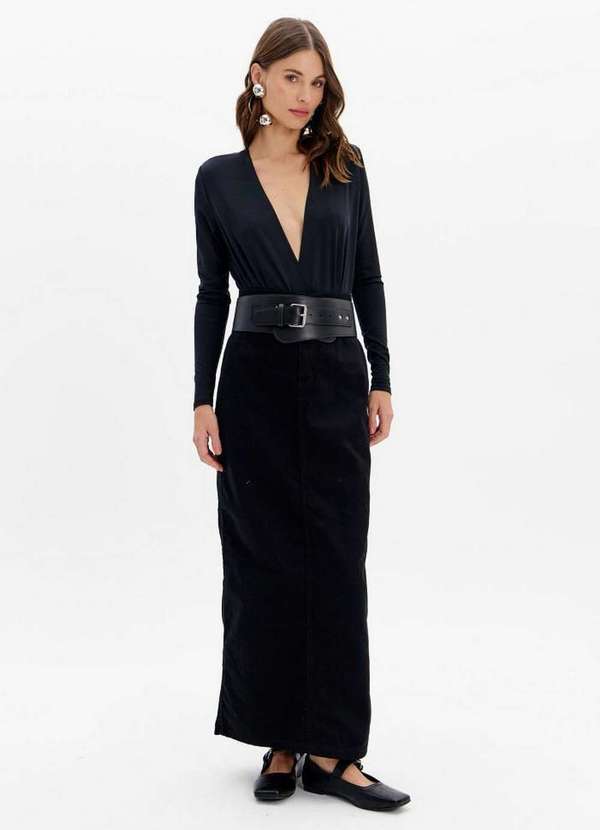 My Favorite - Saia Sarja Super Midi Cintura Alta com Cinto A0003