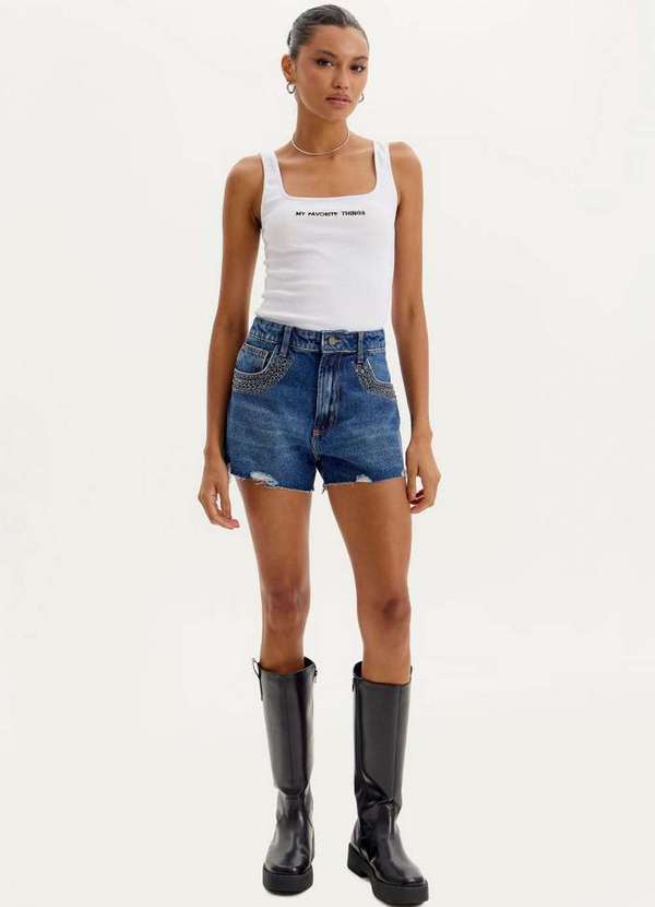 My Favorite - Short Comfort Jeans Aplicação A0004