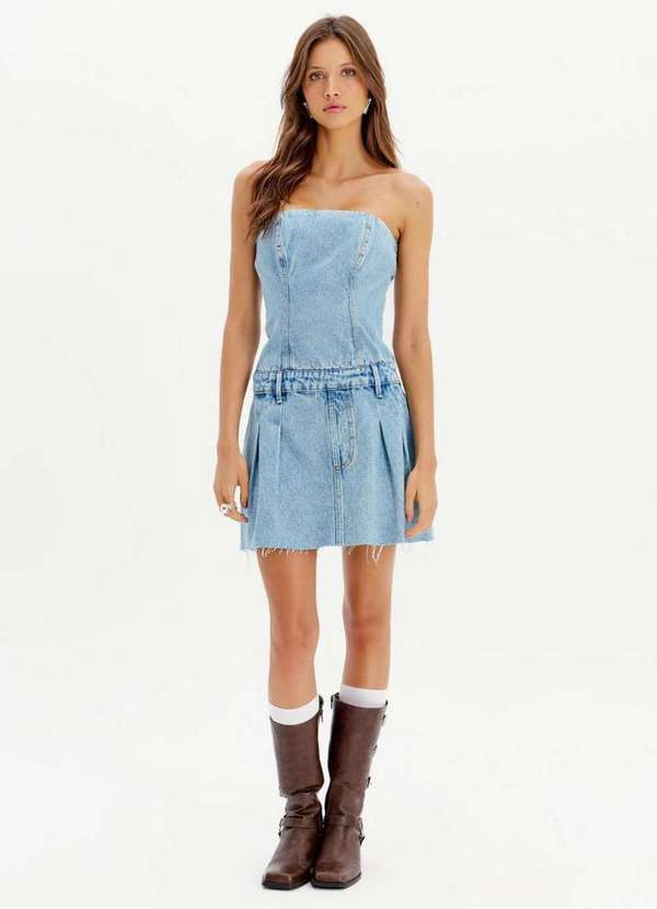 My Favorite - Vestido Curto Jeans com Pregas sem Alças A0004 1