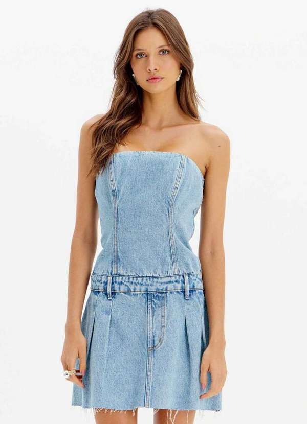 My Favorite - Vestido Curto Jeans com Pregas sem Alças A0004 2
