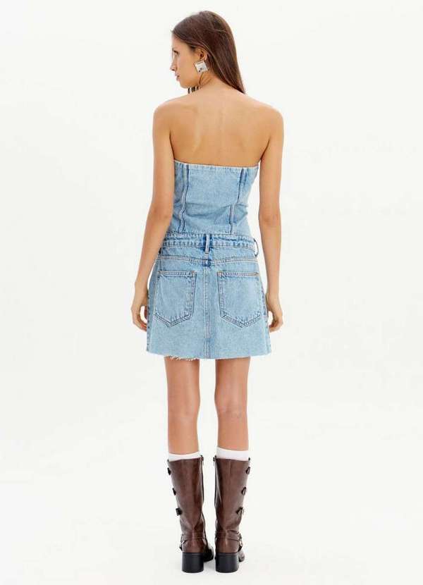 My Favorite - Vestido Curto Jeans com Pregas sem Alças A0004 3