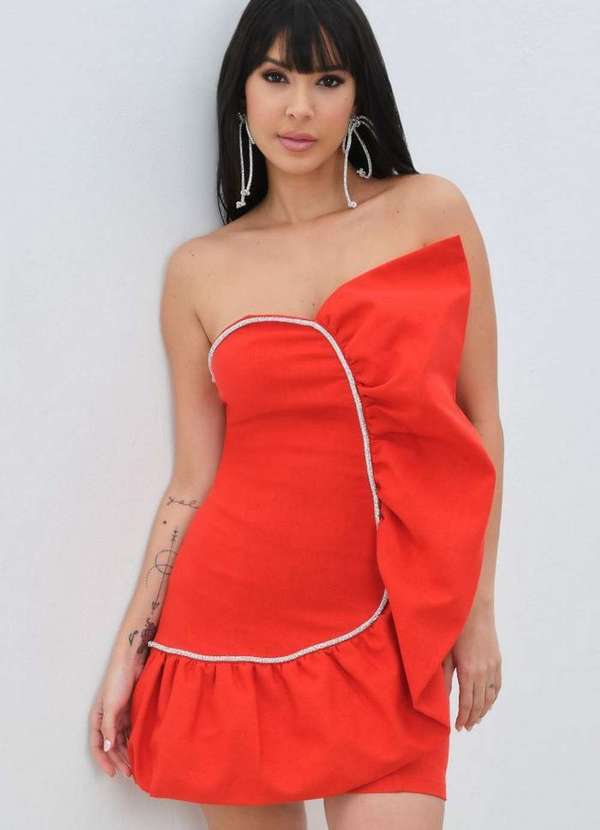 My Favorite - Vestido Curto sem Alças com Babado A1875