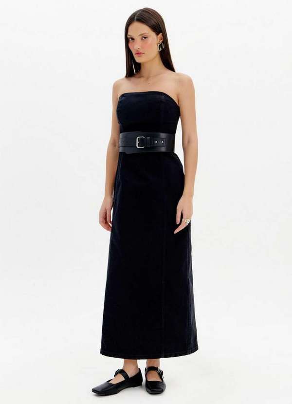 My Favorite - Vestido Midi Sarja sem Alças com Cinto A0003