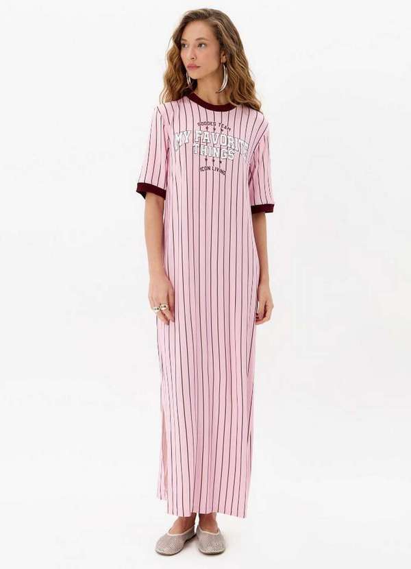 My Favorite - Vestido Super Midi Manga Curta Listrado A2997