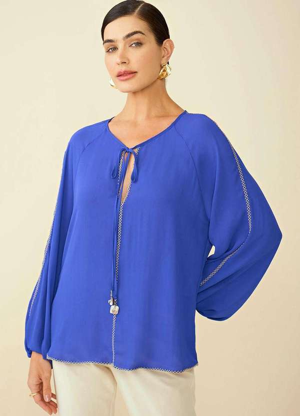 Maria.valentina - Bata Maria.Valentina Decote Amarração Detalhe Picueta Azul Azul