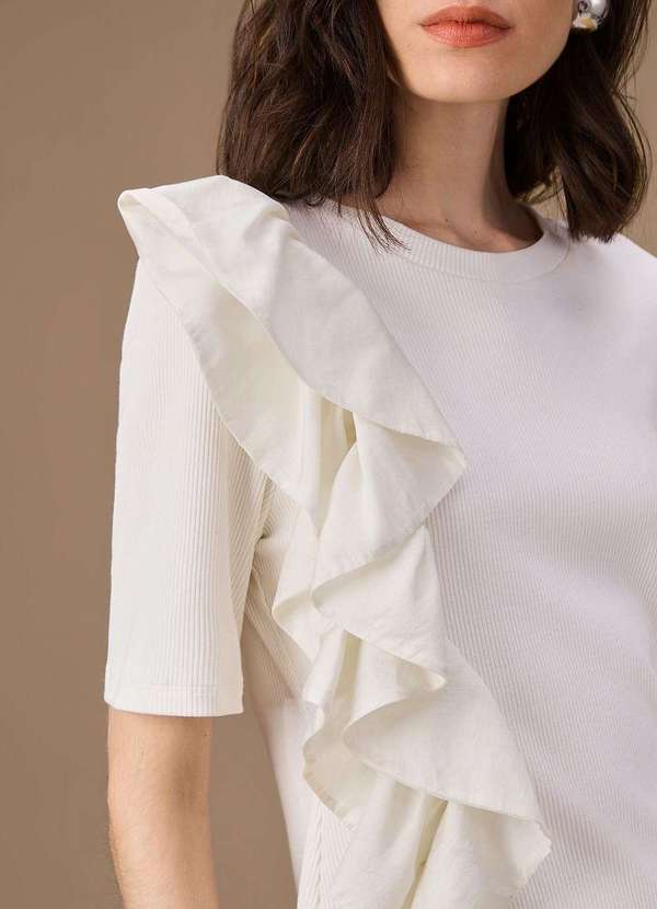 Maria.valentina - Blusa Maria.Valentina Ajustada Decote Careca Manga Curta Padrão o Branco 3