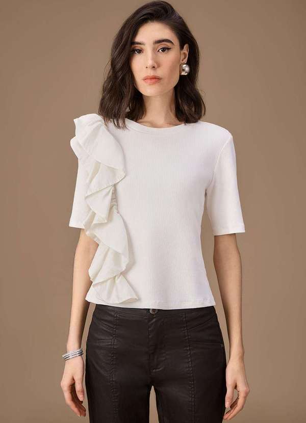 Maria.valentina - Blusa Maria.Valentina Ajustada Decote Careca Manga Curta Padrão o Branco 4