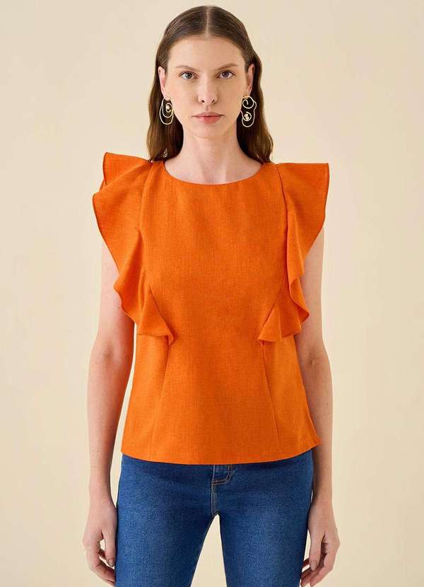 Maria.valentina - Blusa Maria.Valentina Ajustada Decote Canoa sem Alça Padrão Laran Laranja 2