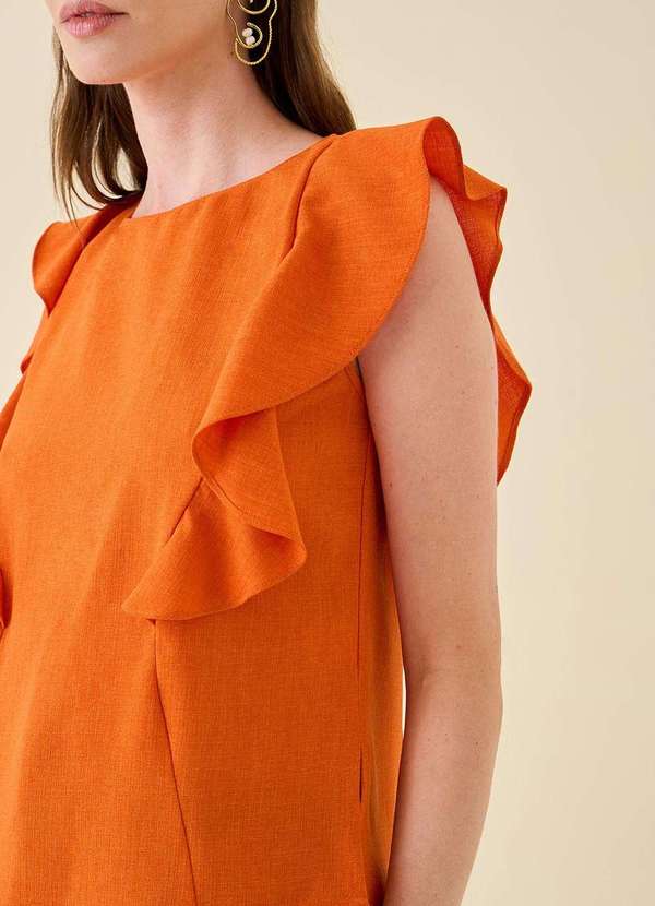 Maria.valentina - Blusa Maria.Valentina Ajustada Decote Canoa sem Alça Padrão Laran Laranja 3