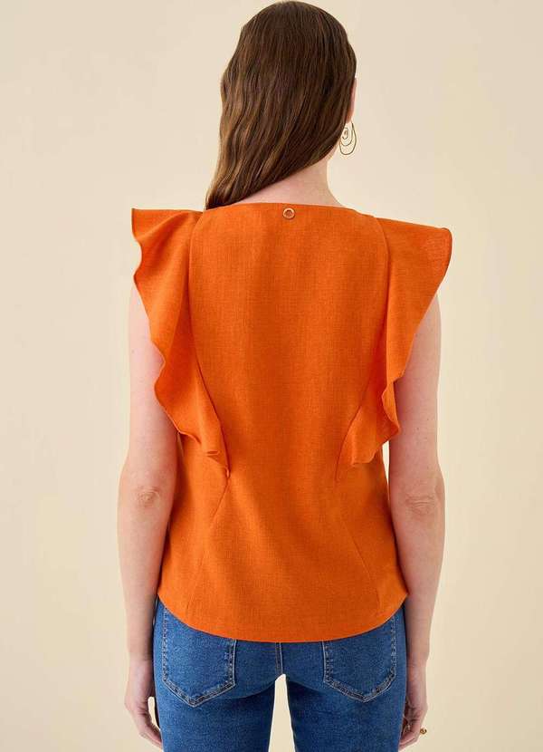 Maria.valentina - Blusa Maria.Valentina Ajustada Decote Canoa sem Alça Padrão Laran Laranja 4