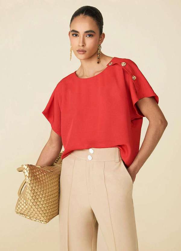 Maria.valentina - Blusa Maria.Valentina Ajustada Decote Canoa Manga Curta Padrão Ve Vermelho