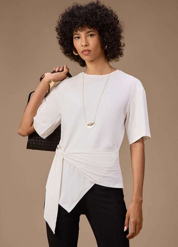 Maria.valentina - Blusa Maria.Valentina Ajustada Decote Careca Manga Longa Padrão o Branco