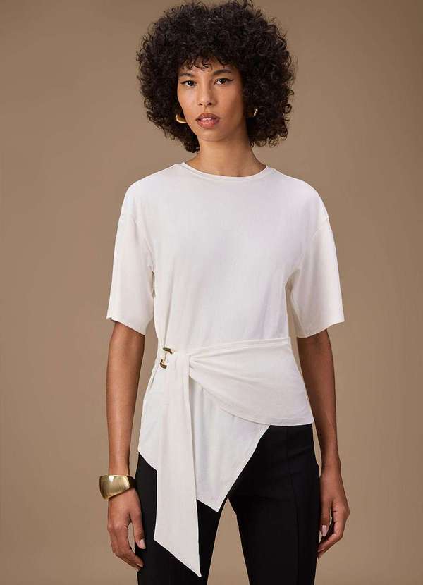 Maria.valentina - Blusa Maria.Valentina Ajustada Decote Careca Manga Longa Padrão o Branco 2