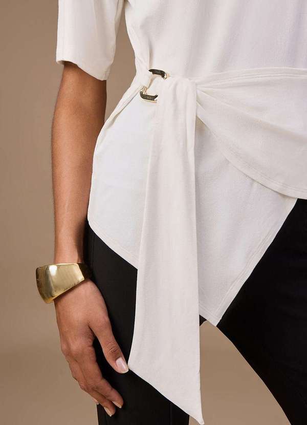 Maria.valentina - Blusa Maria.Valentina Ajustada Decote Careca Manga Longa Padrão o Branco 3