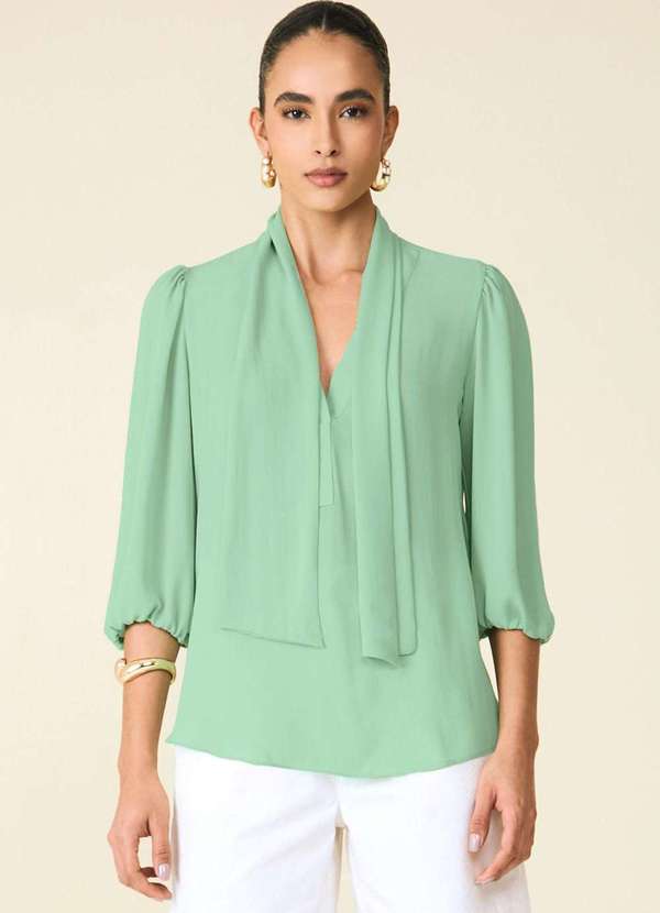 Maria.valentina - Blusa Maria.Valentina Ajustada Decote V Manga 3 Quartos Padrão Ve Verde