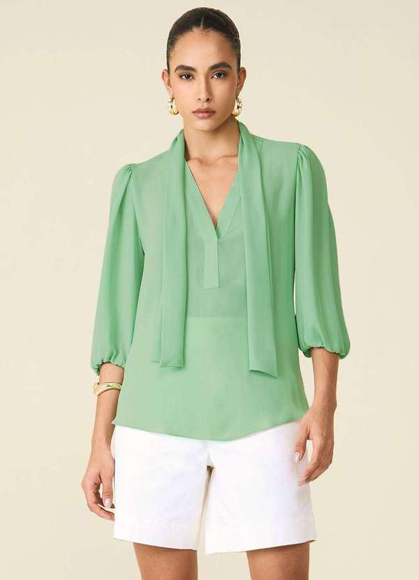 Maria.valentina - Blusa Maria.Valentina Ajustada Decote V Manga 3 Quartos Padrão Ve Verde 3