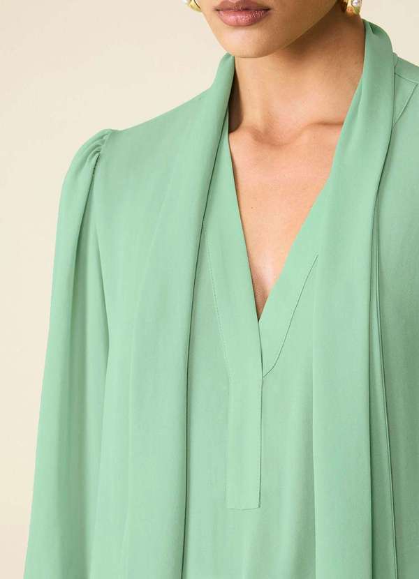 Maria.valentina - Blusa Maria.Valentina Ajustada Decote V Manga 3 Quartos Padrão Ve Verde 4