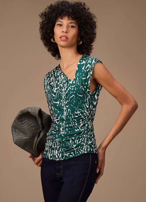 Maria.valentina - Blusa Maria.Valentina Ajustada Decote V sem Alça Padrão Verde Verde